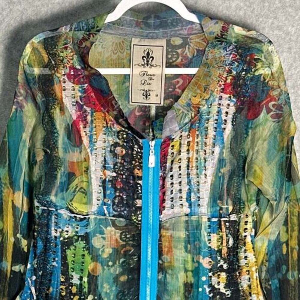 Fleur De‎ Lis Sz M Long Sheer Full Zip Abstract Jacket Top Fairy Artsy Whimsy - Picture 12 of 16